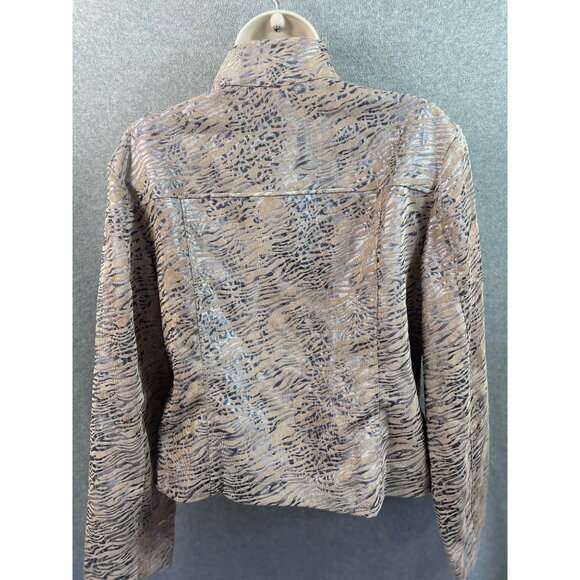 Abstract Print Full Zip‎ Jacket, Neutral Tones, Lightweight Coat - Picture 5 of 12